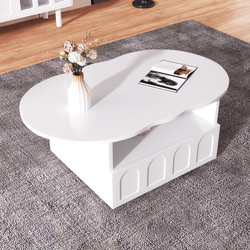 Coffee Table, Cloud-Shaped Coffee Table With Drawer And Storage Compartments