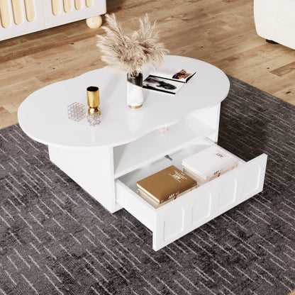 Coffee Table, Cloud-Shaped Coffee Table With Drawer And Storage Compartments