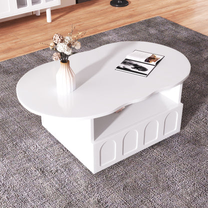 Coffee Table, Cloud-Shaped Coffee Table With Drawer And Storage Compartments