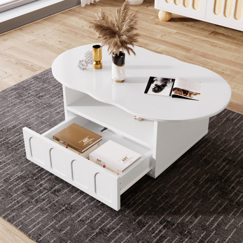 Coffee Table, Cloud-Shaped Coffee Table With Drawer And Storage Compartments
