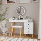 Dressing Table With LED Lights Glass Top Dressing Table With Extendable Side Table 5 Drawers Dressing Table With Mirror And Stool For Bedroom